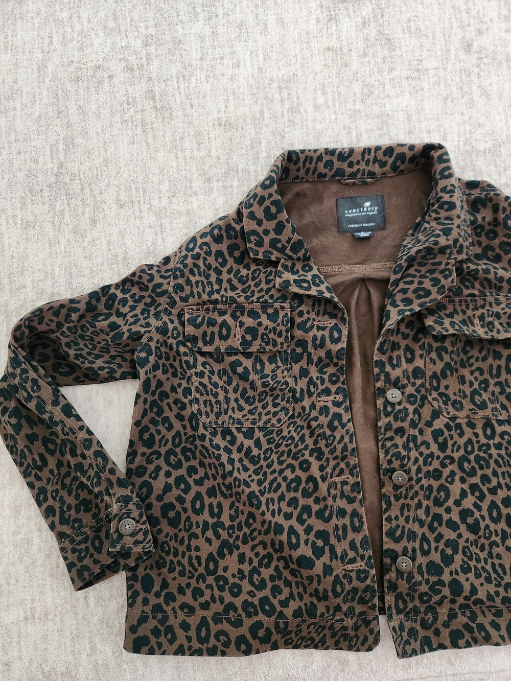 Sanctuary Brown and Black Leopard Print Jean Jacket for Women Size Medium
